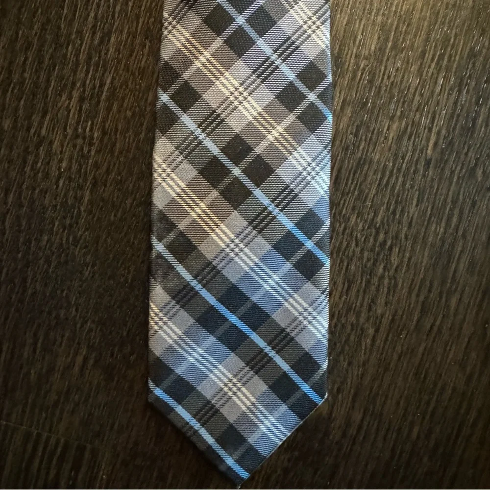 Chaps Plaid and Black Satin Boys Ties